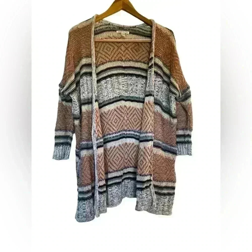 American Eagle Oversized Striped Fall Cardigan With Pockets Size Medium Flaw